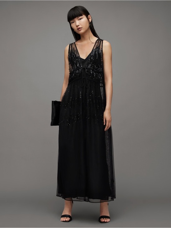 All Saints Dresses & Skirts - ALL SAINTS Robyn Embellished Black Sequin Tulle Maxi Dress NWT 6